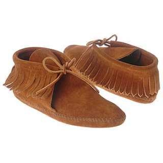 Womens Minnetonka Moccasin Classic Fringed Boot Tan Suede Shoes 
