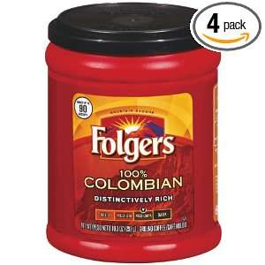 Folgers Coffee Ground 100% Colombian, 10.3 Ounce Packages (Pack of 4 