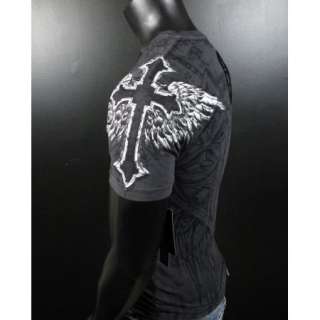   AFFLICTION T Shirt GULLABLE V Neck With WINGED CROSS ON SHOULDERS