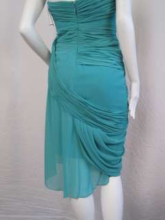 1198 Mandalay Dress Flower Rouched Teal 6 S #0007EY  