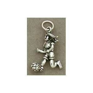  Sterling Silver Charm 15/16 in Girl Soccer Player Jewelry