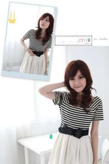   Japanese Fashion Style Stripe Dress One piece White+Black match  