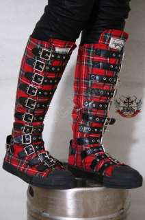 Gothic Punk Steampunk LARP Buckle Strap Gear Knee Boot  