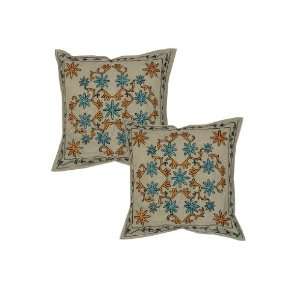  Indian Embroidery Work Cotton Cushion Cover Set Size 16 X 