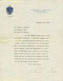 CALVIN COOLIDGE   TYPED LETTER SIGNED 12/22/1920  