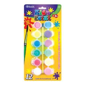  BAZIC 12 Color 6ml Kids Paint w/ Brush, Case Pack 24 