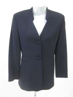 DESIGNER Navy Blue Wool Two Button Blazer Jacket Sz 38  