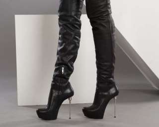 Gianmarco Lorenzi black Overknee metal heel plateau Boots, rare