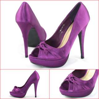 New womens purple satin peep toe wedding platform stiletto heels pumps 