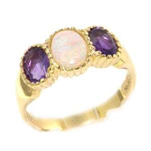 Yellow Gold Womens Fiery Opal & Amethyst English Victorian Style Ring 