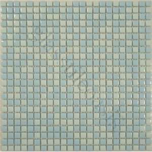 com Light Blue Blend 3/8 x 3/8 Blue Button Series Glossy Glass Tile 