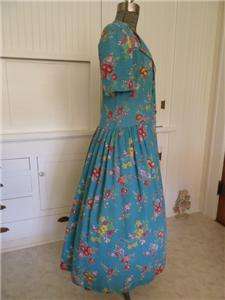 Vintage 40s Seersucker Cotton Floral House Dress  