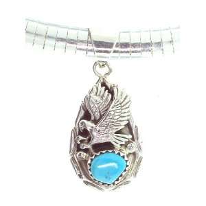   silver Navajo Eagle Turquoise Omega Pendant necklaces 18 inch Jewelry