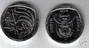 SOUTH AFRICA 2004 R2 10 YEARS OF FREEDOM COIN   UNC  