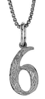 Sterling Silver Number Six No. 6 Pendant Charm 13mm 925  