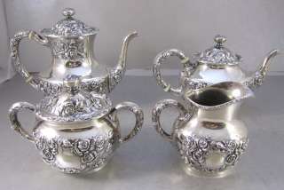 NICE AMERICAN STERLING 4 Pc. TEA SET COVERED WITH ROSES UNGER 