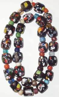 26 COLLECTABLE VINTAGE MOSAIC BARREL GLASS TRADE BEADS  