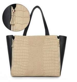   PU Leather Crocodile Hit Color Shoulder Handbag 2 Colors Khaki 10 225