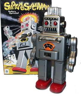 Smoking Spaceman Robot Tin Toy Battery Operated Silver  