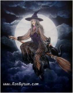   HaLloWeeN Beautiful Witch Flying on Broom with Cat PRINT HA31  