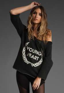 WILDFOX COUTURE Young Heart Flash Dance Sweatshirt in Clean Black at 