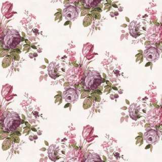 in x 10 in Purple And Pink Pastel Cottage Rose Wallpaper Sample