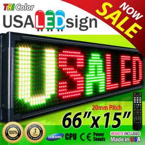 LED SIGN 66X15 20MM TRI COLOR OUTDOOR PROGRAMMABLE SCROLLING MESSAGE 