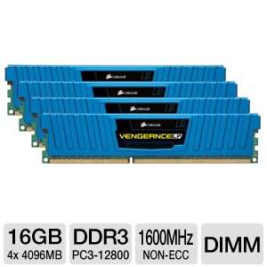 Corsair CML16GX3M4A1600C9B Vengeance LP Blue Desktop Memory Kit   16GB 