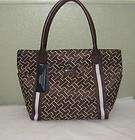 Tommy Hilfiger Womens Large Tote Purse Shopper Handbag Brown Monogram 