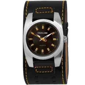 Excellanc Retro Herrenuhr Leder Armbanduhr schwarz gelb  