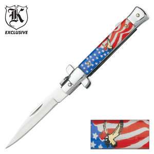 New Heart Of America Stilletto Silver Stainless Steel Folding Knife 