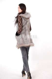 Hooded Rabbit Fur Knitted Vest with Racoon Fur trimmed  