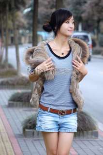 Rabbit Fur Knitted Vest/Waist with Racoon Fur trimed  