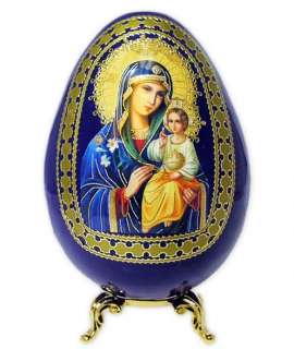 Wood Madonna and Child Icon Egg Gold Stand Rebirth Life  
