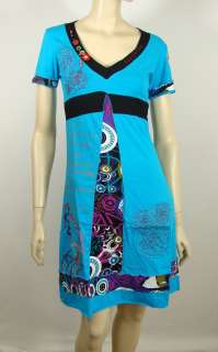 NEW! French Design Dress 3691D Cap Sleeves Turquoise by Forla Paris S 