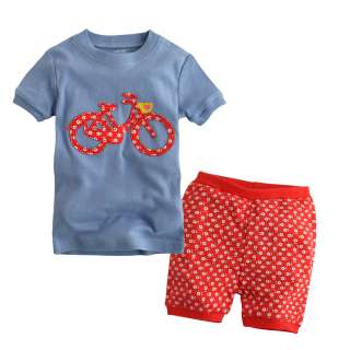   Toddler Kid Girl Boys Short Sleeve Sleepwear Set Happy Bike  