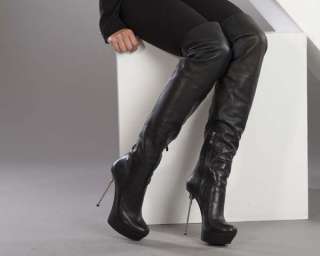 Gianmarco Lorenzi black Overknee metal heel plateau Boots, rare