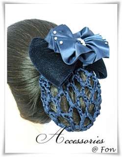 New Velvet Blue Bow Barrette Snood Hair Net Hair Band 1  