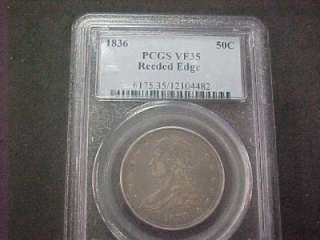 1836 CAPPED BUST REEDED EDGE HALF DOLLAR PCGS VF 35 WOW  
