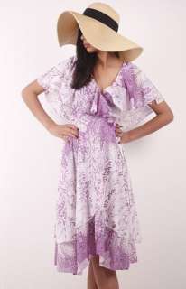   Purple Floral Draped LAYERED Plunging V BOHO party DRESS S  