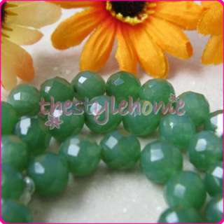 8mm Natural Faceted Green Jade Round Gems Beads 15 Inch  