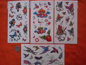 48 Tattoos Schmetterlinge Kreuz Herz Blumen Tattoo SET  