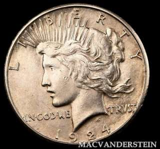 1924 S PEACE DOLLAR  ALMOST UNCIRCULATED+ KEY DATE #C1986  