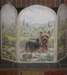 New Authentic Yorkie Dog Pet Wood Fireplace Screen  