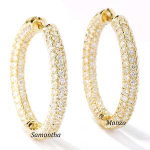 Micro Pave Set Cz Cubic Zirconia Hoop Earrings 2 Inches  