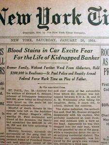 1934 newspapers EDWARD BREMMER KIDNAPPING Minnesota  