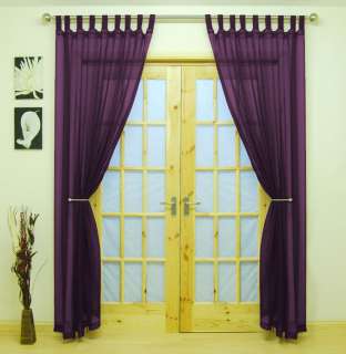 PAIR WOVEN VOILE TAB TOP CURTAIN PANELS PURPLE 58X90  