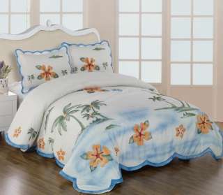 3D Palm Tree + Hibiscus Comforter/Bedspread/Quilt Queen  