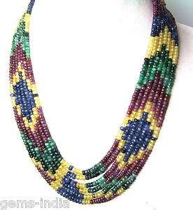 STRANDS FINEST NATURAL EMERALD RUBY SAPPHIRE NECKLACE  