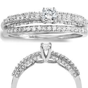 14k White Gold Round Diamond Ladies Bridal Ring Engagement Set (0.55 